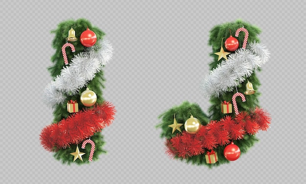 PSD renderização 3d da letra i e da letra j da árvore de natal