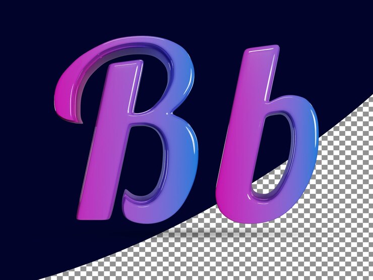 PSD renderização 3d da letra maiúscula b e da letra minúscula brilhante