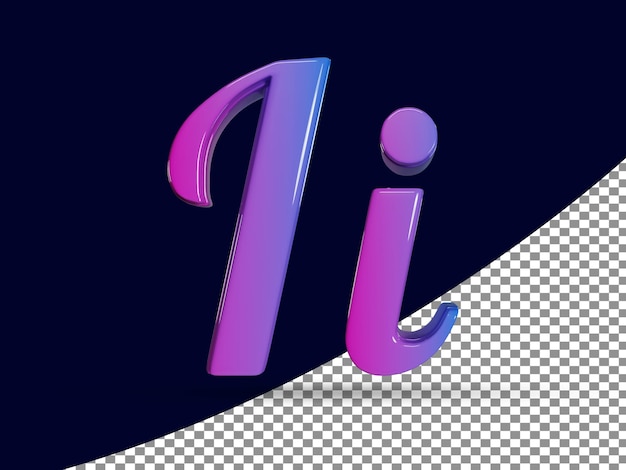 Renderização 3D da letra maiúscula I brilhante e da letra minúscula i