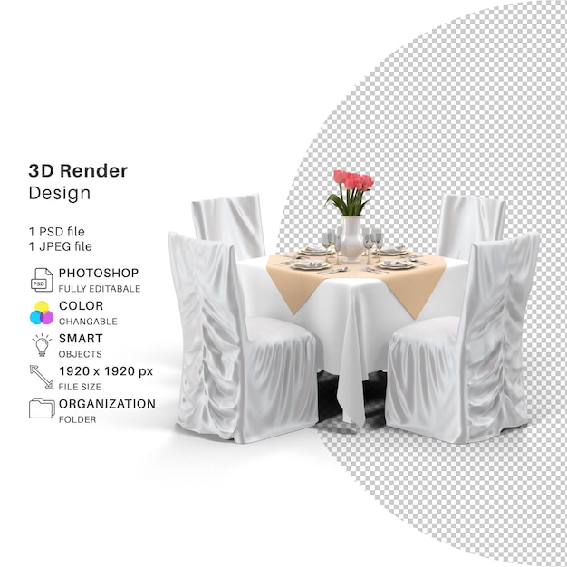 PSD renderização 3d da mesa do restaurante