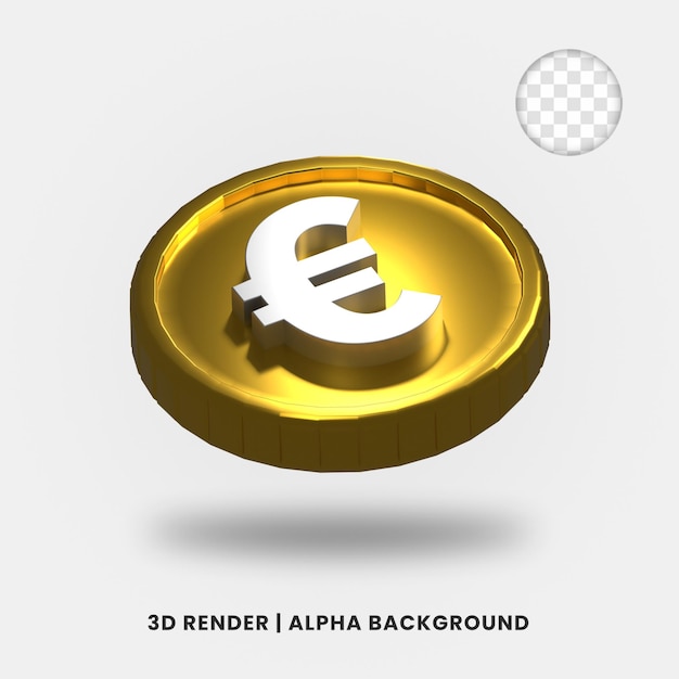 PSD renderização 3d da moeda de ouro do euro com efeito brilhante isolado. útil para ilustração de projetos de negócios ou e-commerce.