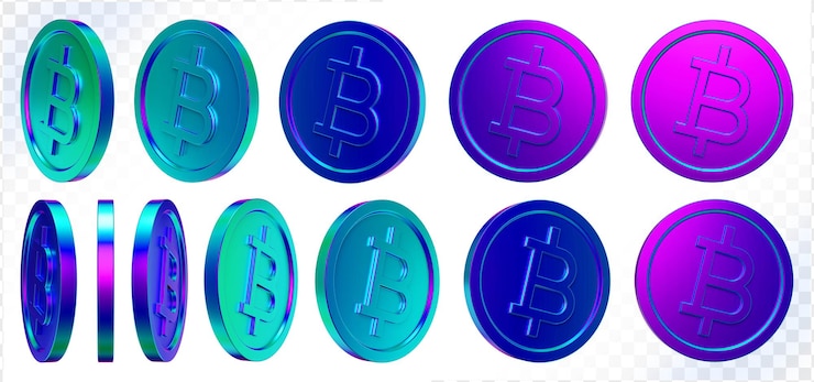 PSD renderização 3d da moeda do arco-íris btc