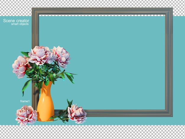 Renderização 3d da moldura do vaso de flores