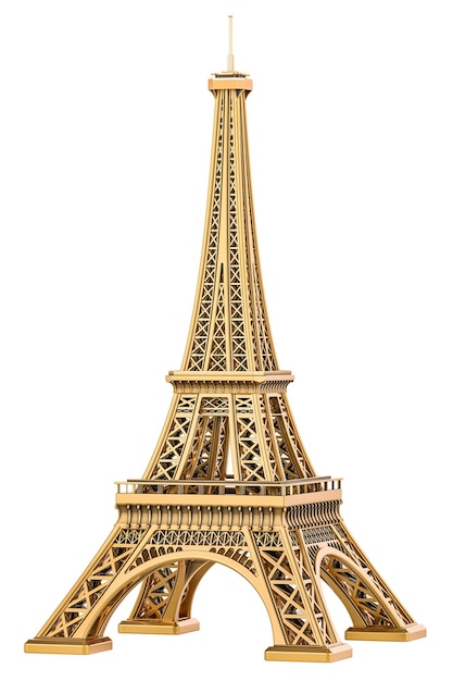 Renderização 3D da Torre Eiffel dourada isolada em fundo transparente