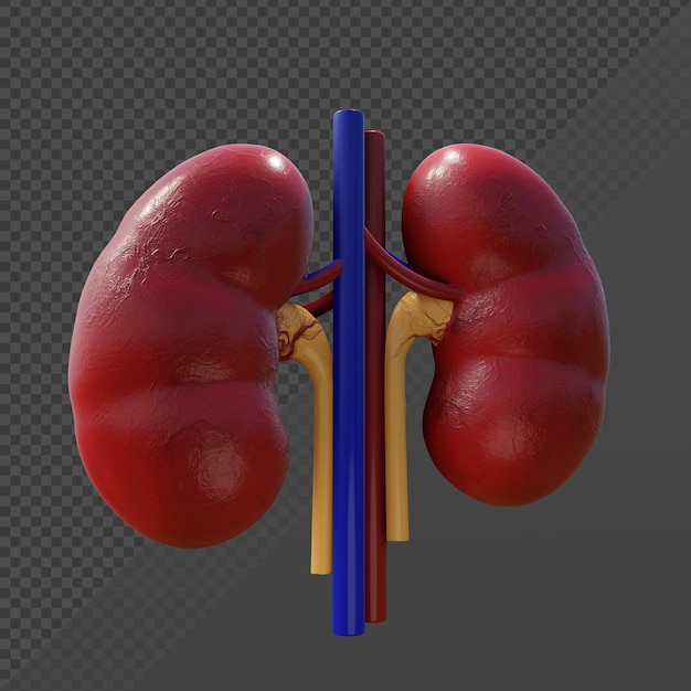 Renderização 3d da vista em perspectiva do órgão renal humano