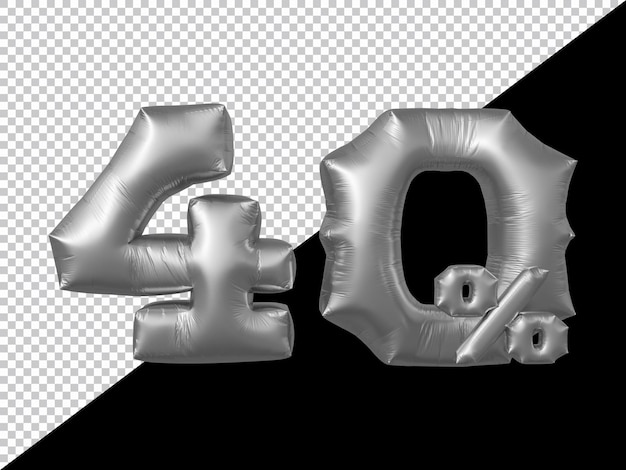 Renderização 3d de 40 por cento de balão prateado