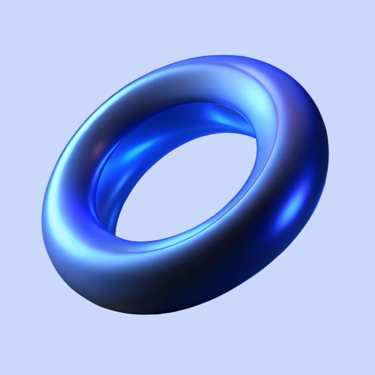 PSD renderização 3d de anéis de donut metálicos azuis brilhantes