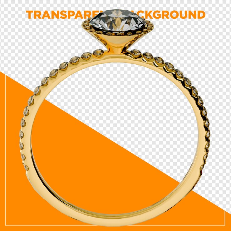PSD renderização 3d de anel dourado com diamante com fundo transparente