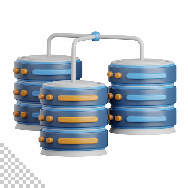 PSD renderização 3d de armazenamento de banco de dados isolado útil para nuvem, rede, computação, tecnologia, banco de dados, servidor e elemento de design de conexão