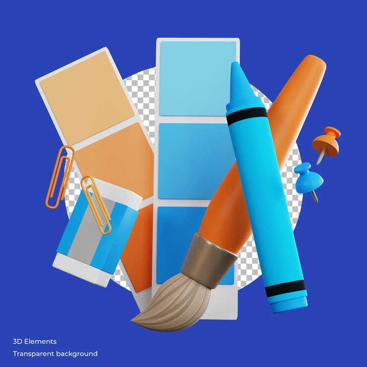 PSD renderização 3d de artigos de papelaria