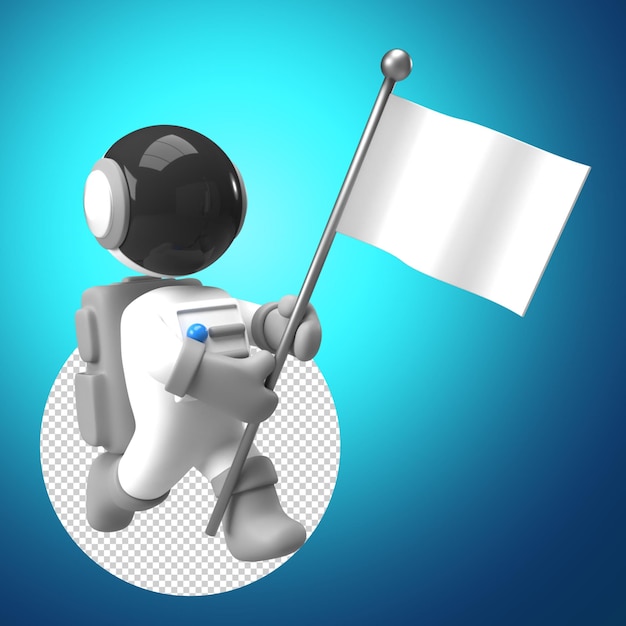 Renderização 3d de astronauta com bandeira vazia