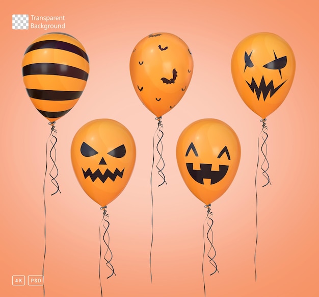 Renderização 3D de balões laranja de Halloween