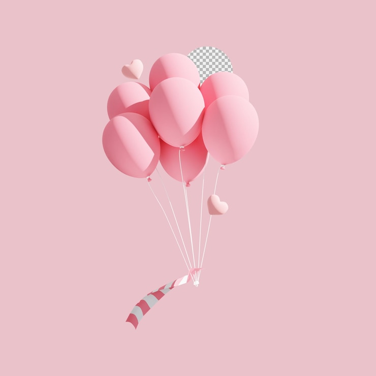 PSD renderização 3d de balões rosa flutuantes