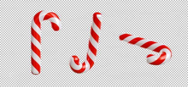 Renderização 3D de bastão de doces com fundo transparente de conceito de Natal, traçado de recorte