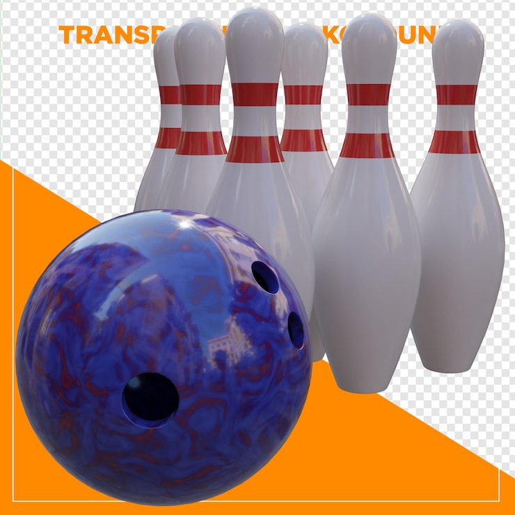 PSD renderização 3d de bola de boliche e alfinete com fundo transparente