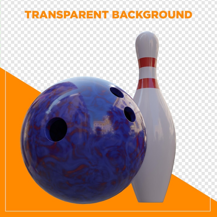 PSD renderização 3d de bola de boliche e alfinete com fundo transparente