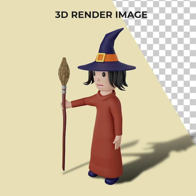 PSD renderização 3d de bruxa com conceito de halloween