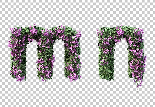 Renderização 3D de buganvílias letra me letra n