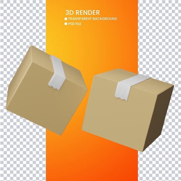 PSD renderização 3d de caixa de papelão fofa