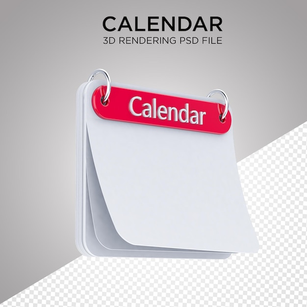 PSD renderização 3d de calendário com fundo isolado psd premium