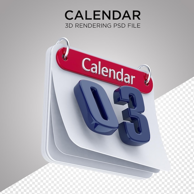 PSD renderização 3d de calendário com fundo isolado psd premium