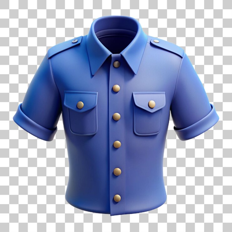 PSD renderização 3d de camisa de safari de algodão índigo com epaulettes isoladas em fundo transparente