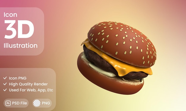 PSD renderização 3d de cheese burger