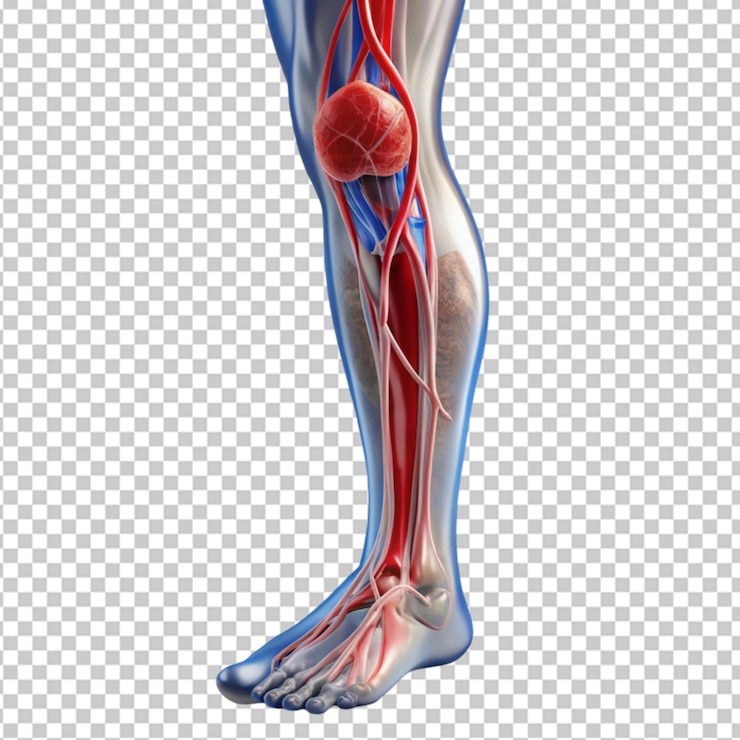PSD renderização 3d de coágulo de sangue na veia da perna uma renderização 3d realista de uma perna humana com um fundo transparente