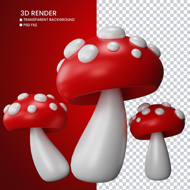 PSD renderização 3d de cogumelo fofo