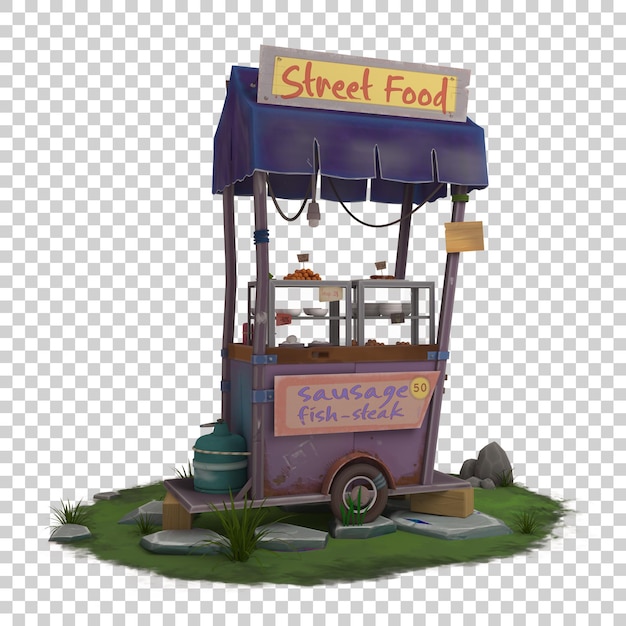 Renderização 3D de comida de rua estilizada