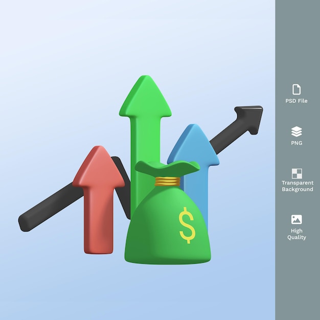 Renderização 3D de crescimento de receita financeira