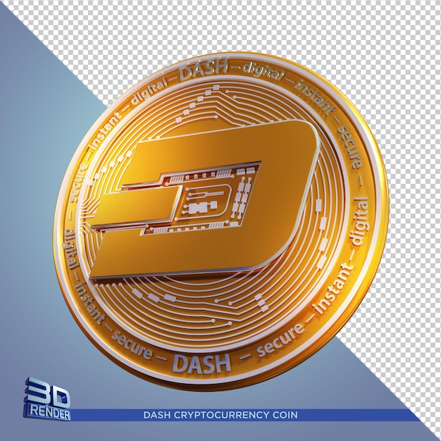 PSD renderização 3d de criptomoeda gold coin dash isolada