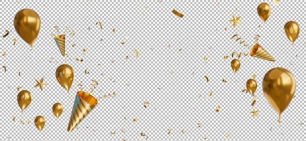 PSD renderização 3d de decoração flutuante de confetes dourados com papel colofull