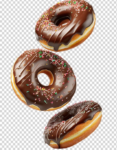 Renderização 3D de donuts com esmalte isolado em fundo transparente