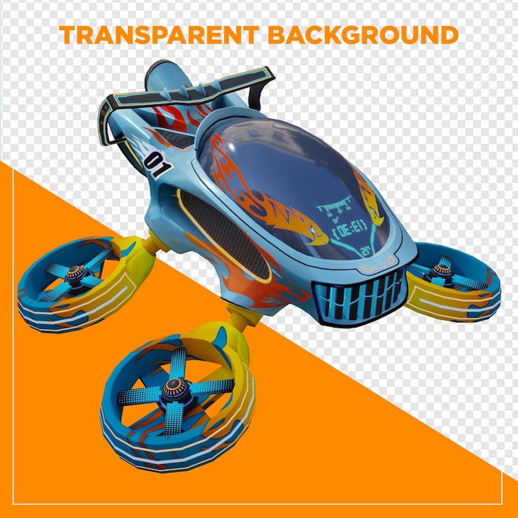 PSD renderização 3d de drone azul-amarelo com fundo transparente