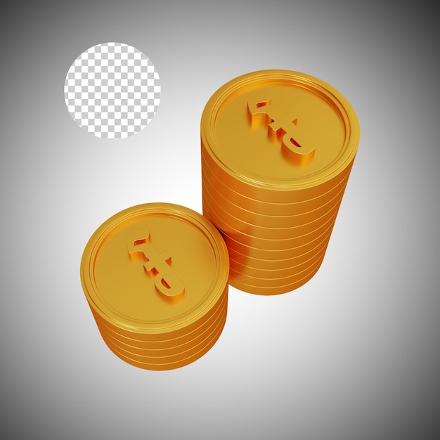 Renderização 3d de duas colunas de ouro riel coin