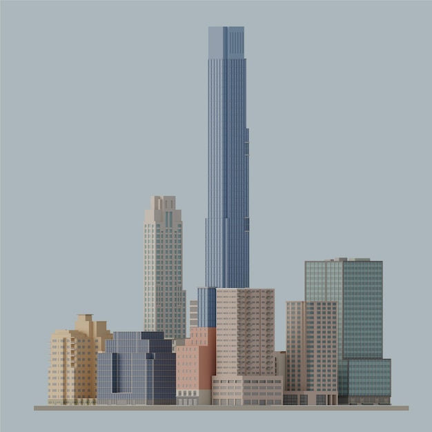 Renderização 3d de edifícios arranha-céus cityscape nyc