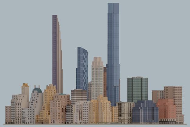 Renderização 3d de edifícios arranha-céus cityscape nyc