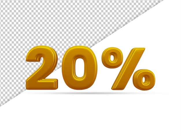 PSD renderização 3d de efeito de texto dourado - 20 por cento