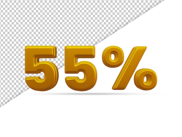 PSD renderização 3d de efeito de texto dourado 55 por cento