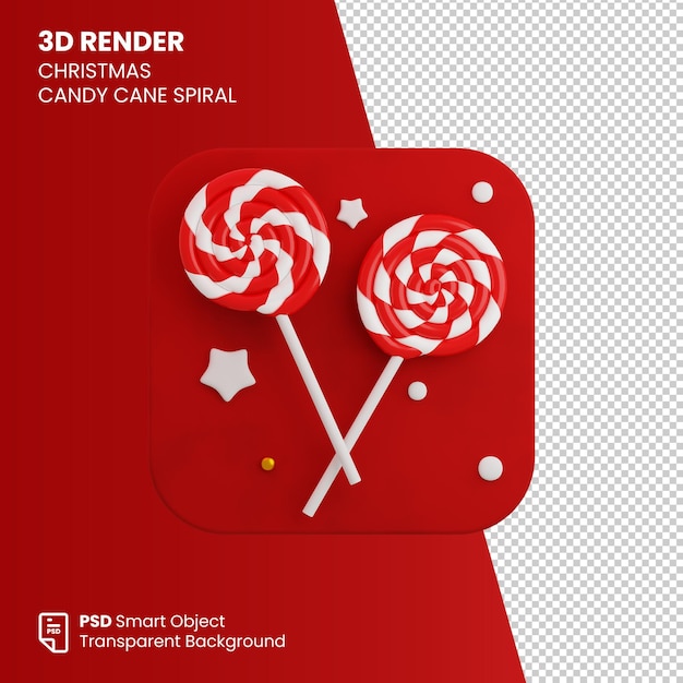 PSD renderização 3d de espiral de cana de doces de natal