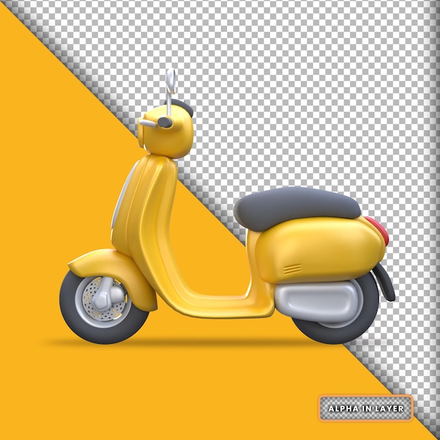 Renderização 3D de estilo cartoon de patinete amarelo