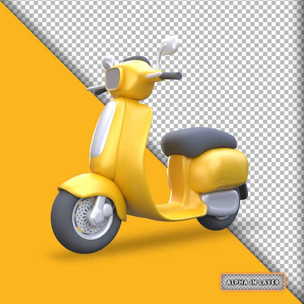 Renderização 3d de estilo cartoon de patinete amarelo