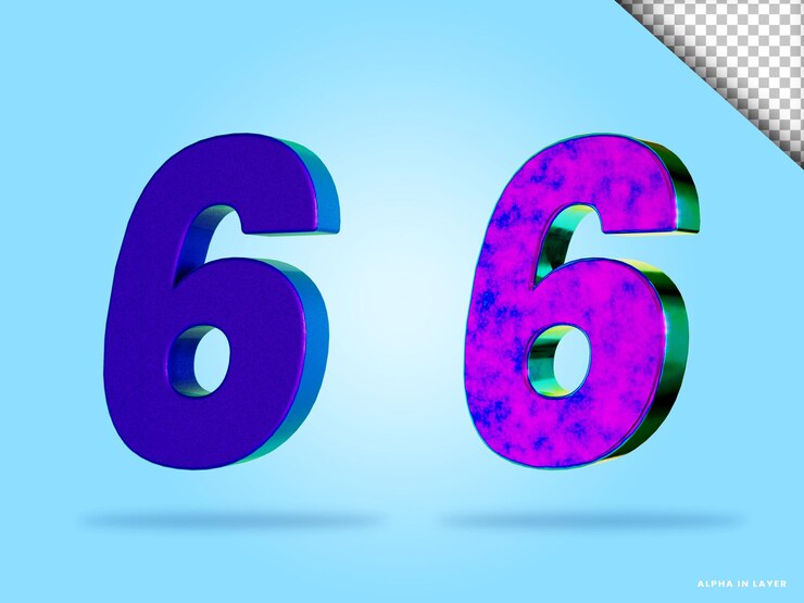 PSD renderização 3d de estilo colorido número 6 isolado