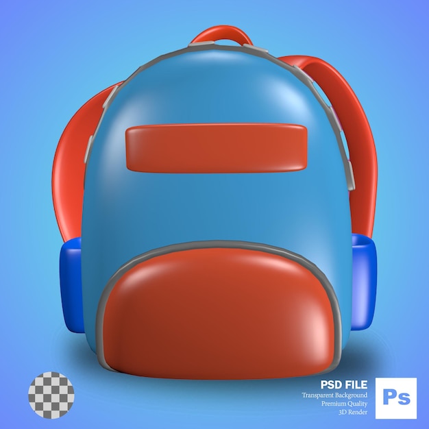 PSD renderização 3d de ferramentas escolares ícone educação mochila linda mochila