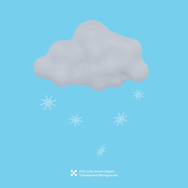 PSD renderização 3d de flocos de neve caindo de uma nuvem cinza
