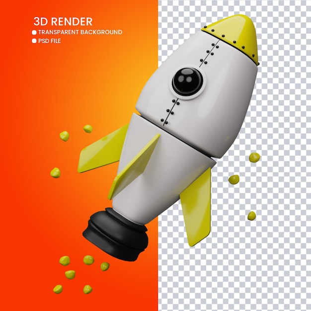 PSD renderização 3d de foguete fofo