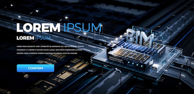 Renderização 3D de foto de plano de fundo futurista BIM abstrato