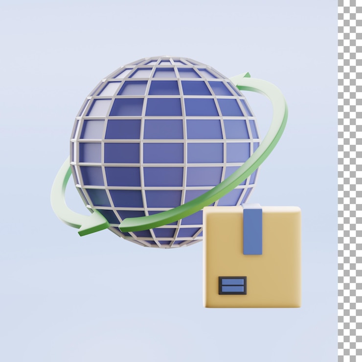 PSD renderização 3d de frete grátis internacional