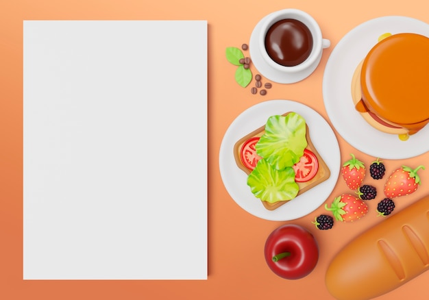 PSD renderização 3d de fundo de banner em branco de vendas de pequeno-almoço